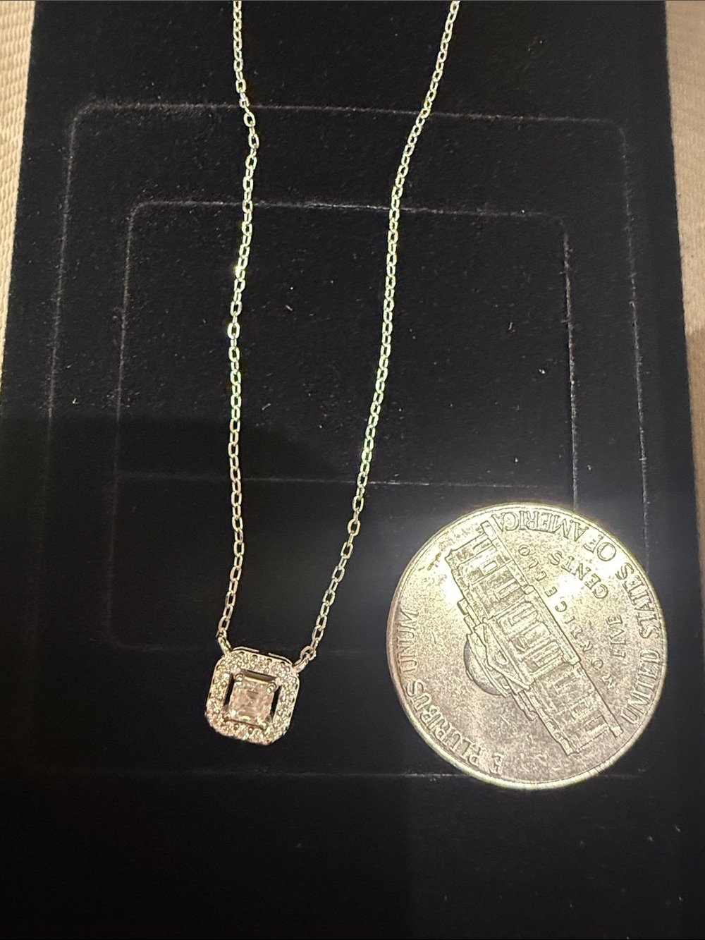 Delicate Square Halo Pendant Sterling Silver Moissanite Necklace -